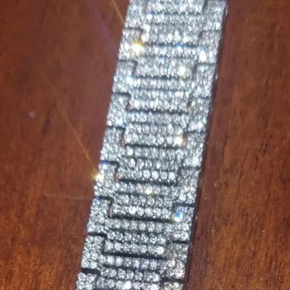 Mens Masculine Iced Hip Hop Bling Simulated Diamond  Silverplated Bling Bracelet - Picture 11 of 12